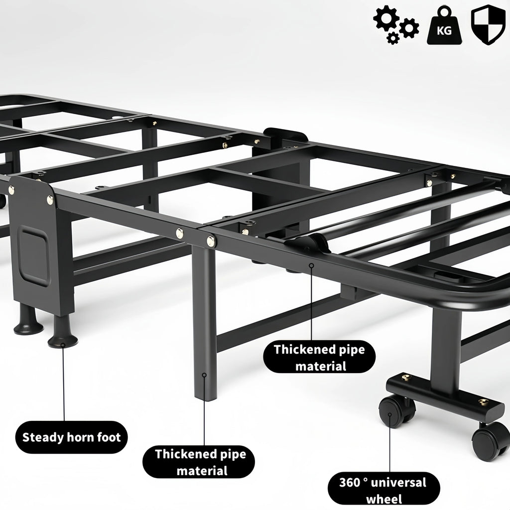 1 Dust Cover for a Folding Bed or 1 Folding Bed, Multifunctional Tech Fabric with High-Density Foam Mattress, Compact Storage Space, Single Bed, Folds into a Quarter, Easy to Assemble, with Wheels, Lightweight, Portable Iron