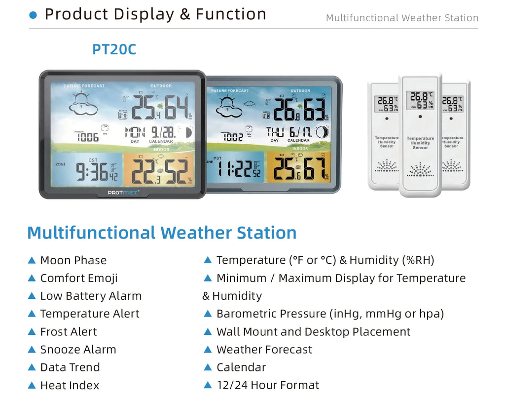 FABISENSE Wireless Weather Station with Indoor Outdoor Sensor Thermometer Hygrometer, Forecast Barometer Moon Phase, USB Powered