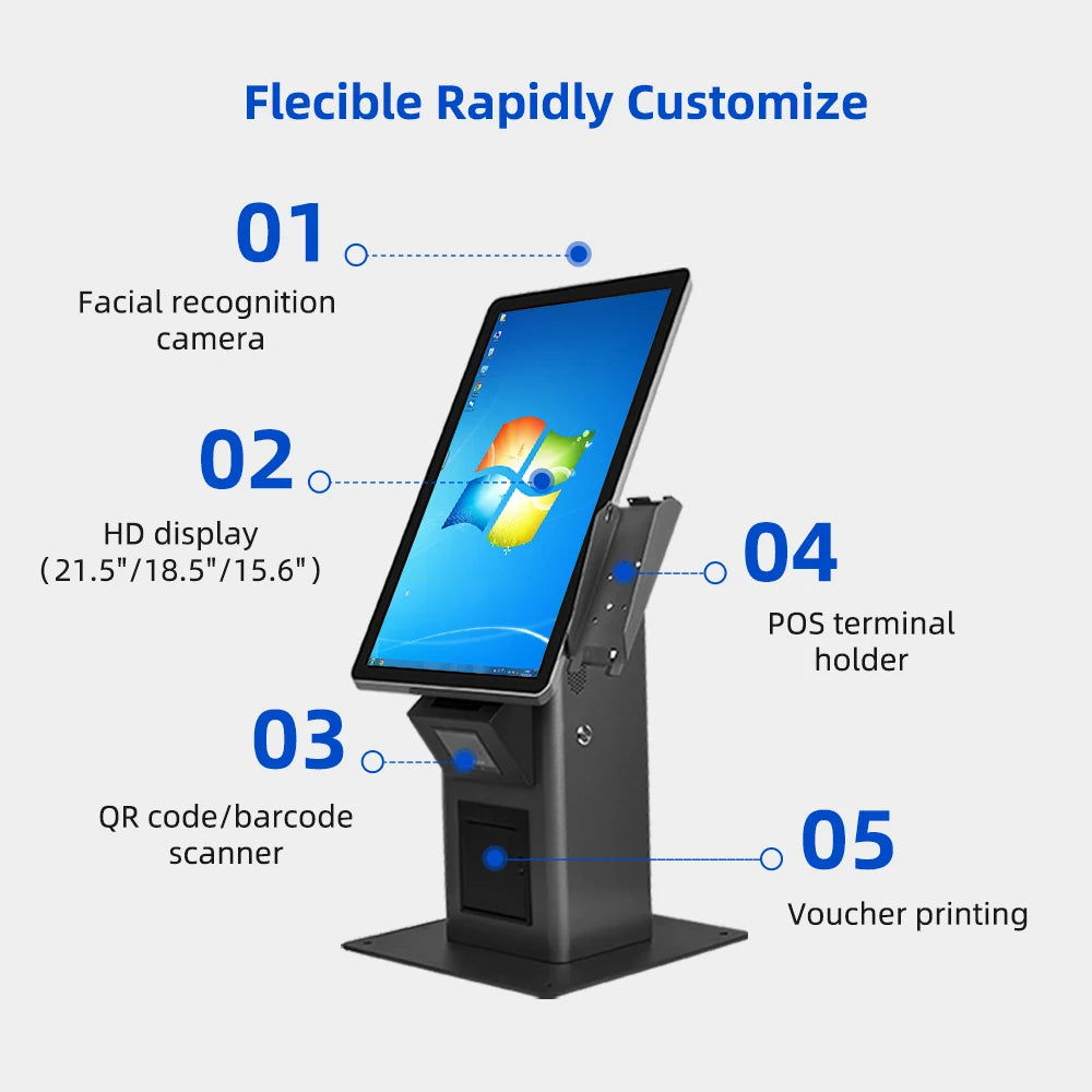 15.6Inch Desktop Self Service Kiosk Touch Screen Printer Scanner POS Holder Payment Kiosk Windows/Android for Shop Pharmacy
