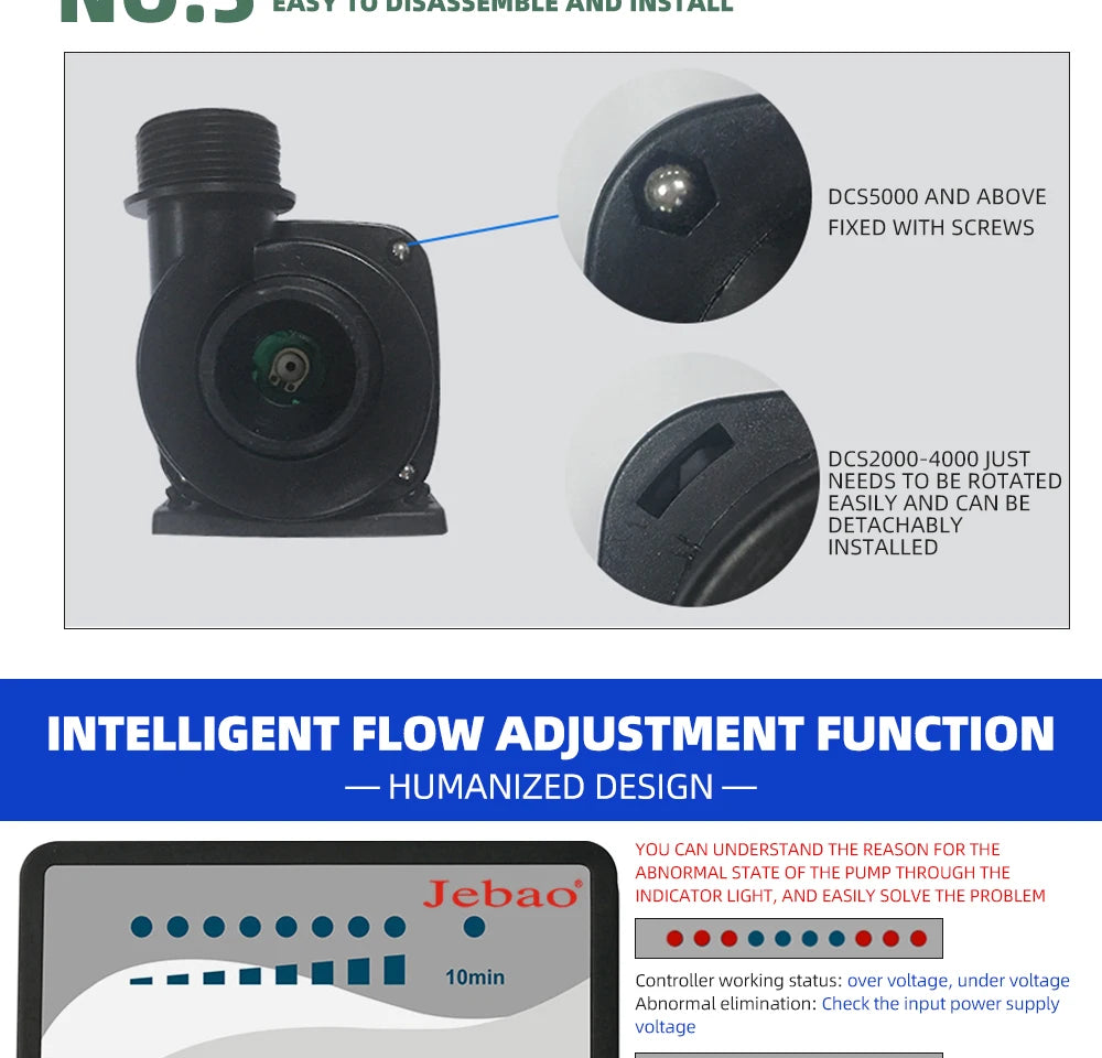Jebao DCS Series Marine Fresh water Aquarium Water Pump DC24V 12W 20W 25W 30W 40W 55W 65W 80W return pump Quiet engine lift pump