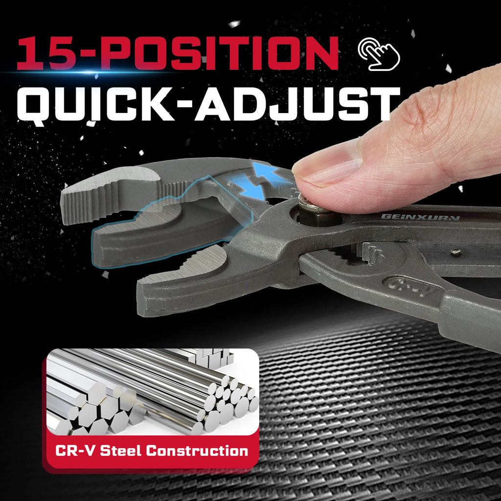 7' Groove Joint Pliers W/ Button Adjustment, 1.5' Max Capacity, CR-V Steel, Parallel Jaws for Plumbing