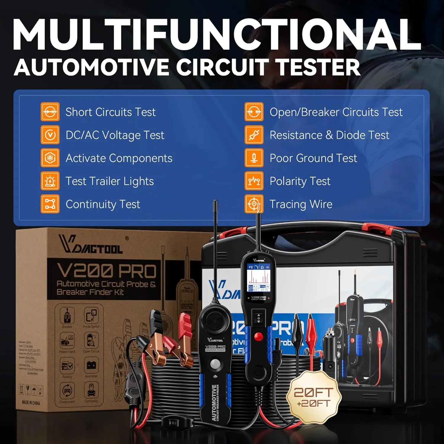 VDIAGTOOL V200PRO Circuit Probe Tester 12V/24V AC/DC Electrical Automotive Electrical System Breaker Finder