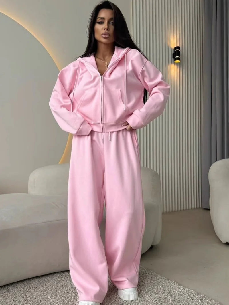 Fashion 2 Piece Sets Women Outfit Autumn Clothing Women 2026 Zip Hooded Sweatshirt Top and Pants Suit Casual Tracksuit Woman Set