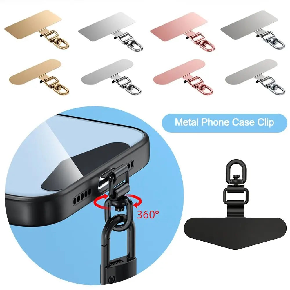 Ultra-thin Phone Lanyard Clip Patch 360° Rotatable Stainless Steel Phone Case Hanging Rope Anti-fall Snap Strap Case Clip