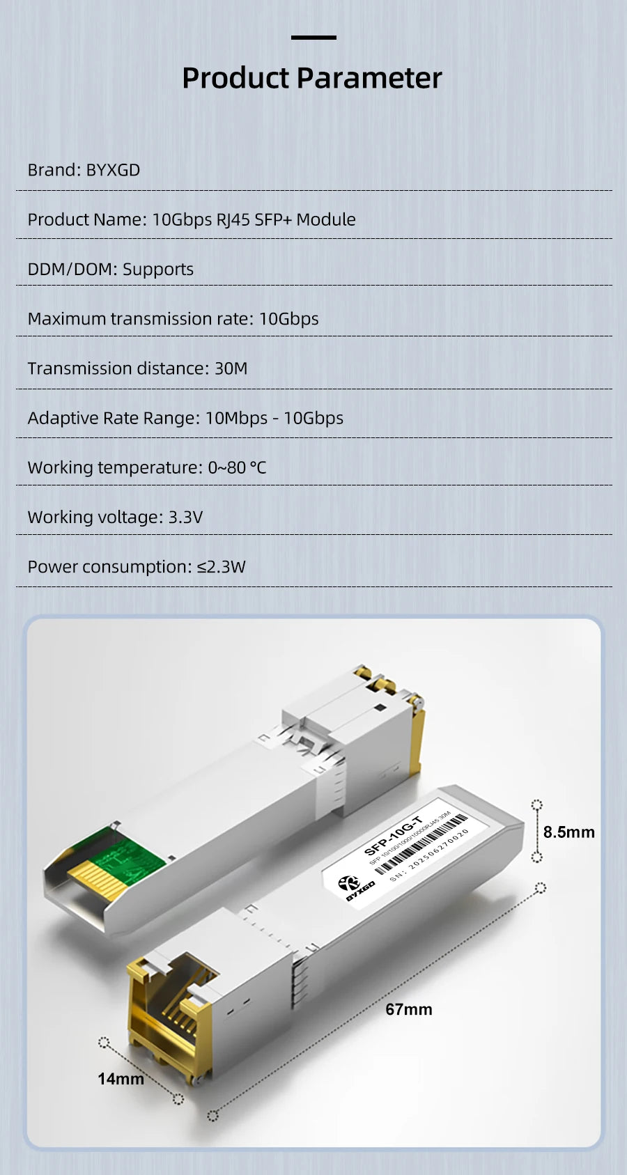 1G/10GBASE-T SFP+ RJ45 Module Multi Rate SFP Copper RJ45 Transceiver For Mikrotik/Cisco Switch 10G CAT6A SFP+ Ethernet Module