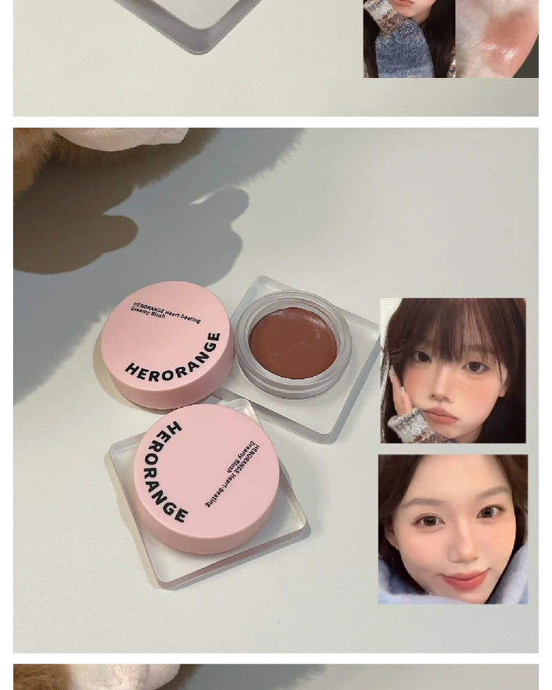 Purple Blush Cream Cheek Rouge Rose Brown Mud Palette Long-Lasting Waterproof Monochrome Brighten Face Moisturizing Blush Makeup