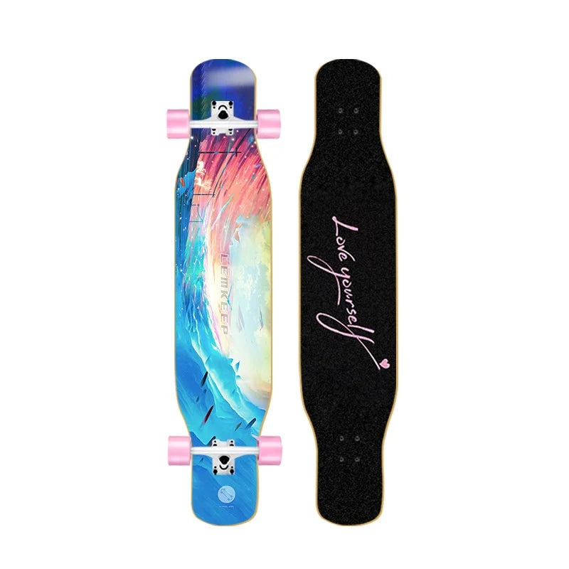 44-inch longboard skateboard for beginners, men, women, adults, professional double-kick dance board, youth maple wood four-whee