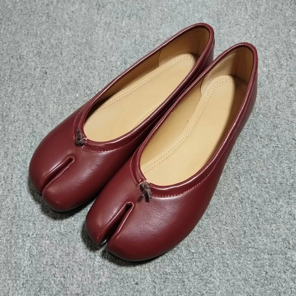 Split Toe Women Ballet Flats Fashion Tabi Shoes Casual Slip-on Loafers Ladies Pleated  Leather Espadrilles Zapatillas Mujer