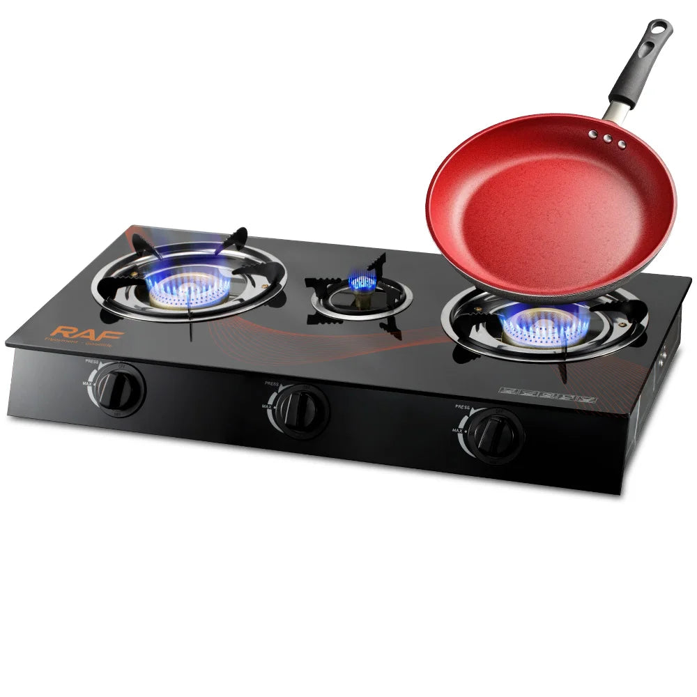 RAF Most Popular Ignition Desktop Cooktop Cooker Without Cylinder Kitchen Table Top 3 Burners Gas Stove