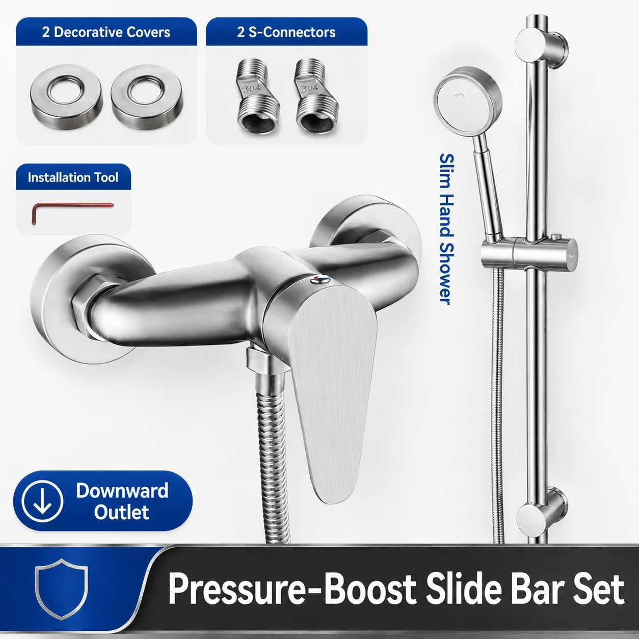 Stainless Steel Concealed Shower Mixer Valve Wall Mount Hot Cold Water Mixing Tap for Bathroom