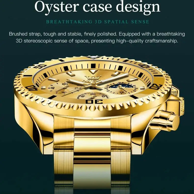 OLEVS 2870 Gold Men Watch Luxury Original Diving Series Men Watch Calendar Moon Phase Chronograph Sport Men Quartz Watch Gift