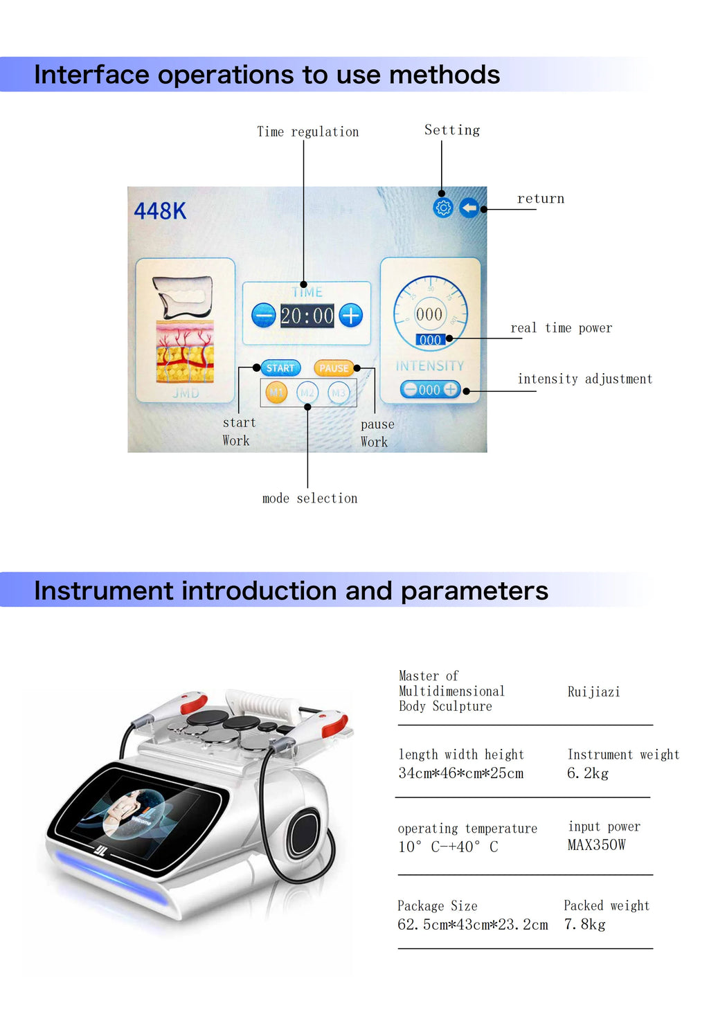 Portable 448KHZ RF Tecar Therapy RET CET Diathermy Body Sliming Machine Pain Relief Skin Tightening Indiba