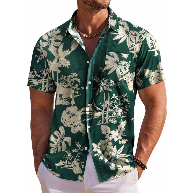 Men's Hawaiian shirt short sleeved printed button clothing summer beach shirt casual vacation comfortable and breathable