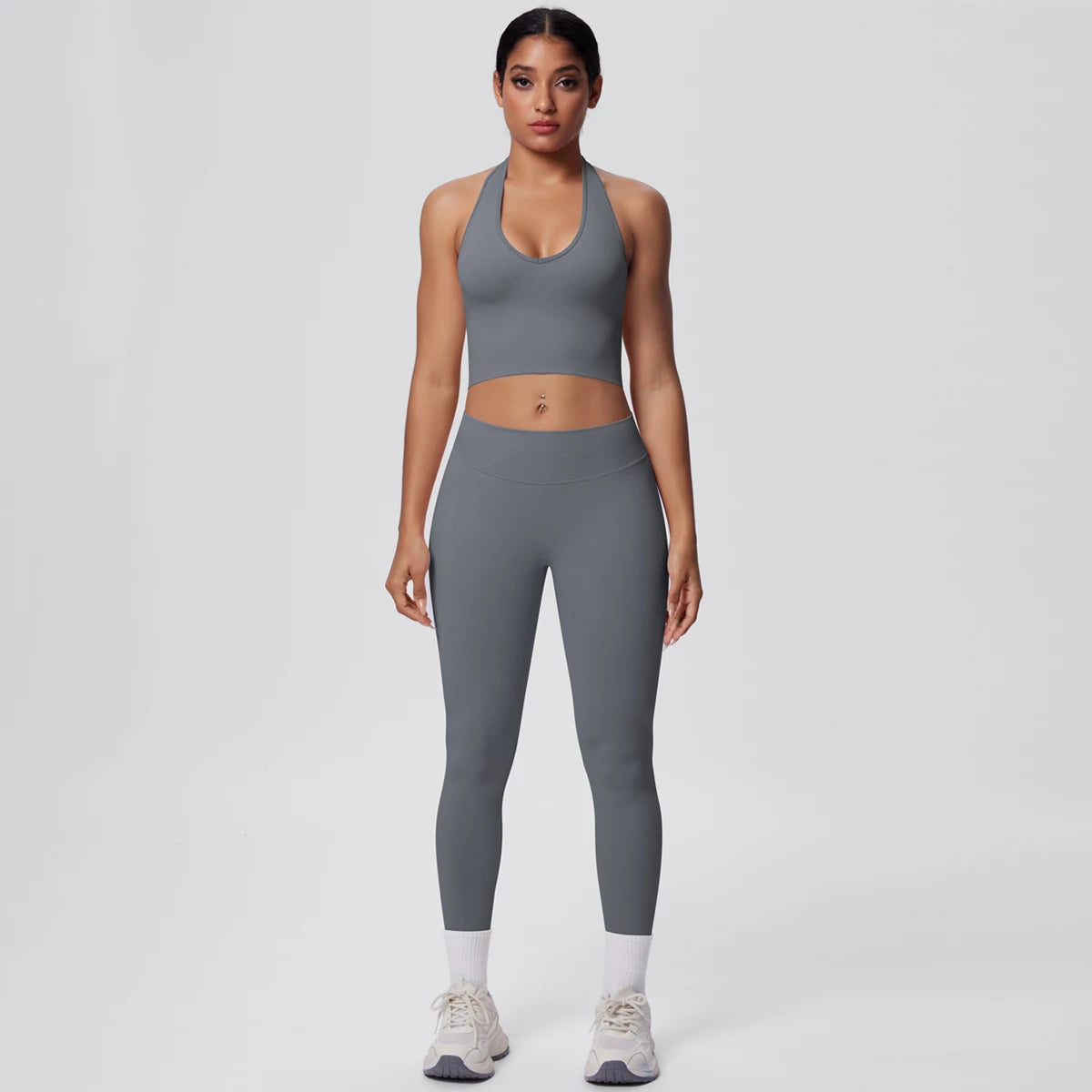 Rooftrellen 2PCS/set Women Gym Sports Yoga Set Breathable Shockproof Workout Top Backless Bra Push Up Fitness Pants Yoga Set