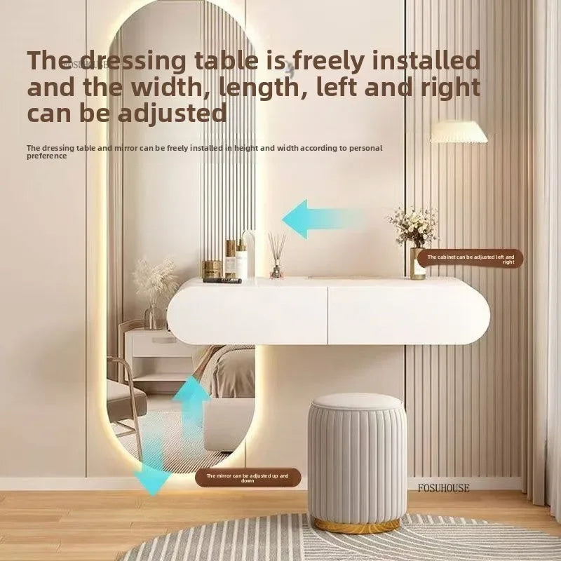 Nordic Wall-mounted Makeup Vanities with Full-length Mirror Vanity Desk Creative Bedroom Furniture Wooden Storage Dressing Table