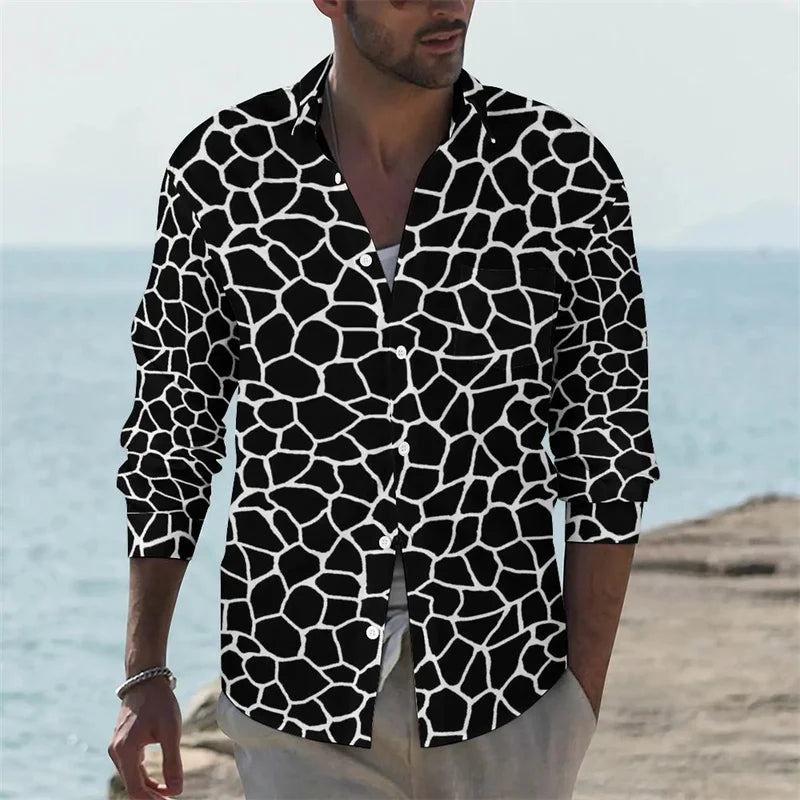 Men's shirt giraffe printed animal shirt autumn casual shirt men's cool shirt long sleeved pattern fun top size XS-6XL