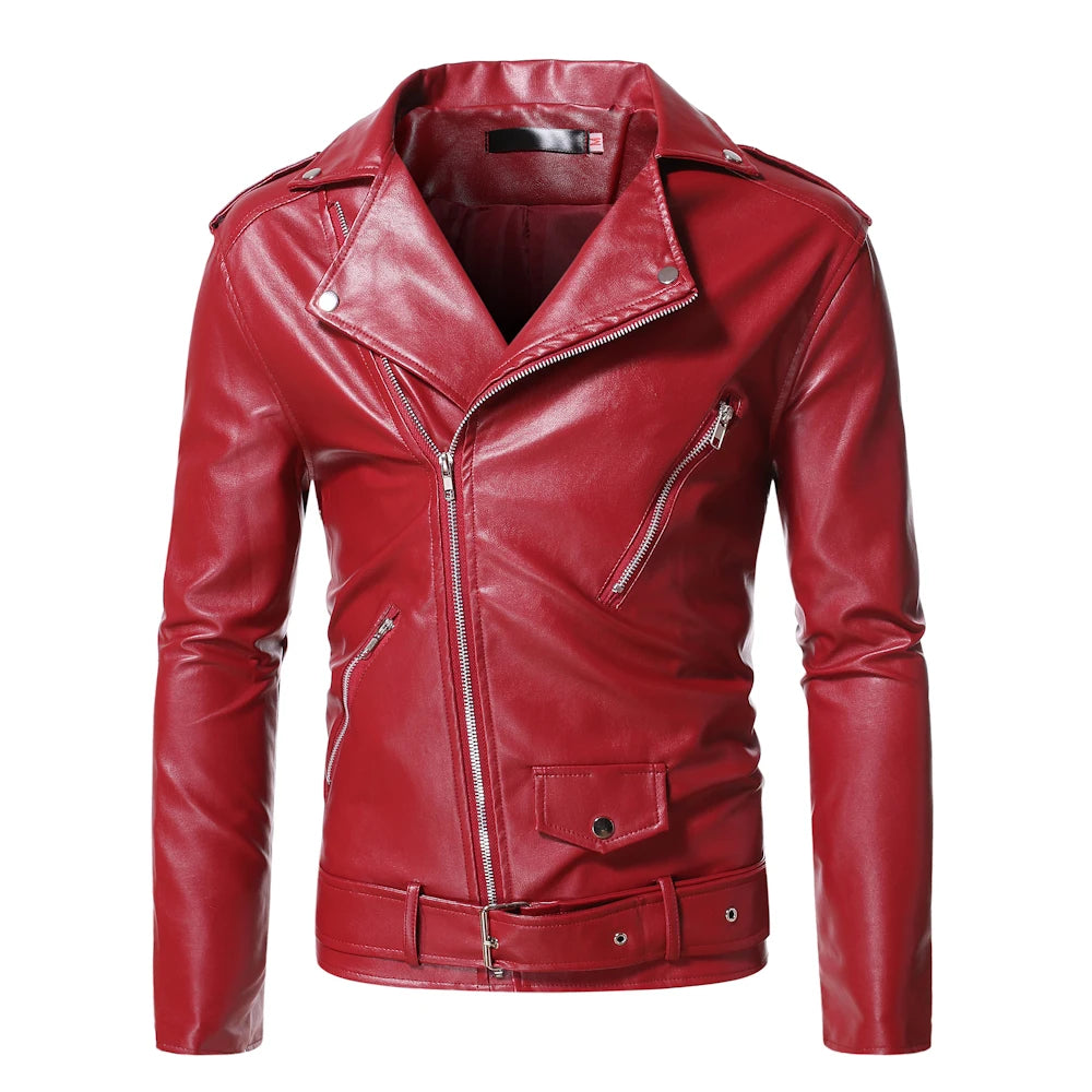 2023 Men's Autumn and Winter Lapel Leather Jacket Business Casual Oblique Zipper PU Leather Motorcycle Leather Jacket