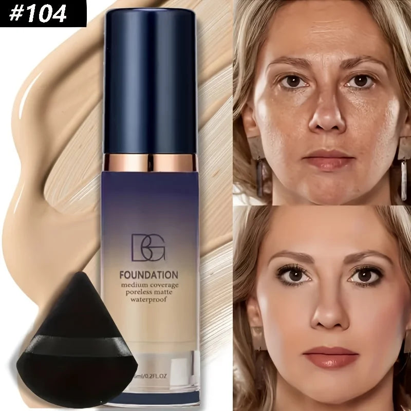 2pcs Face Makeup Set, Includes a Bottle of All in One Foundation and a Black Triangular Powder Puff