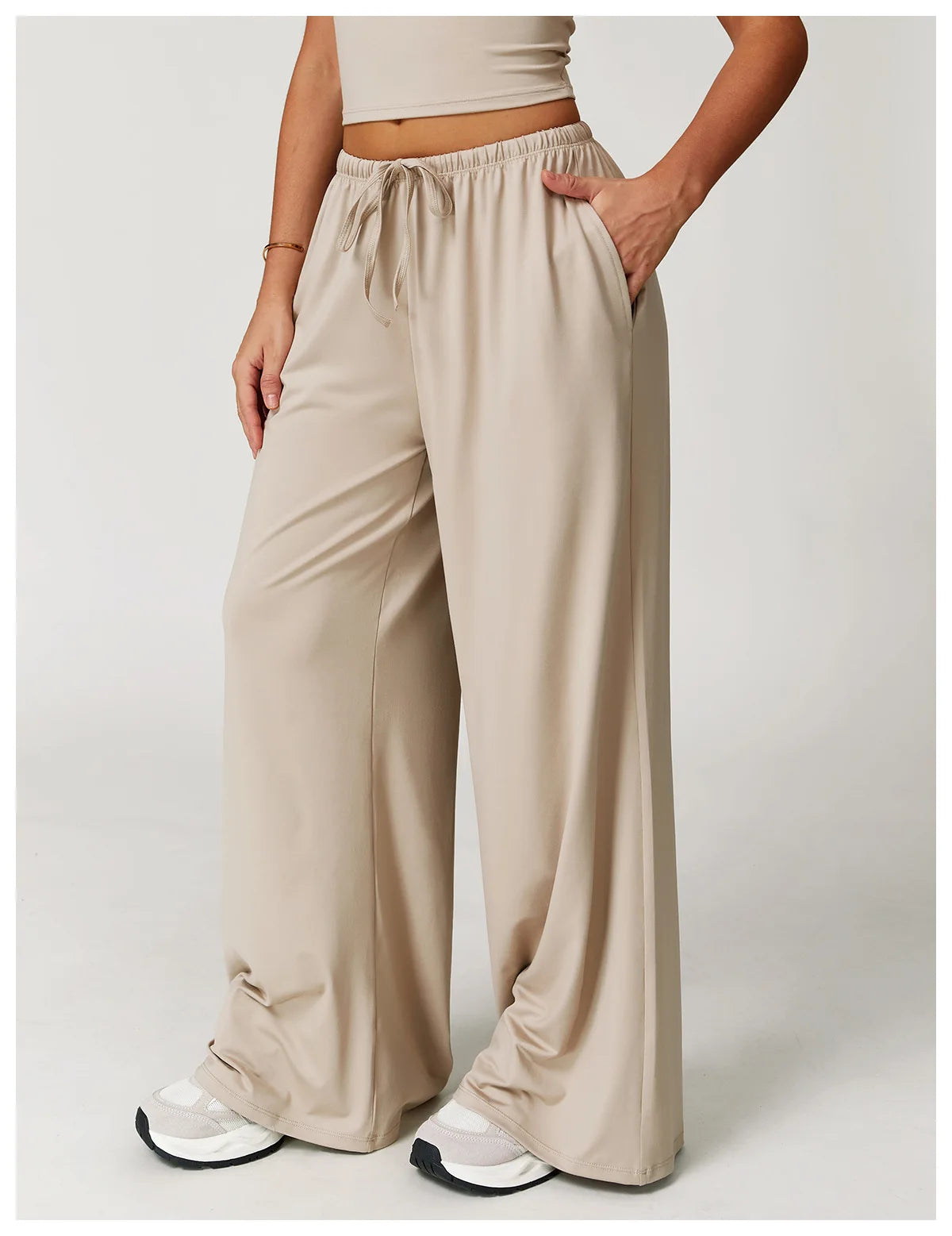 Women's High Waist Drawstring Yoga Pants Hanging Wide Leg Loose Casual Pants Women's Sports Pants Fitness Running Elastic Pants
