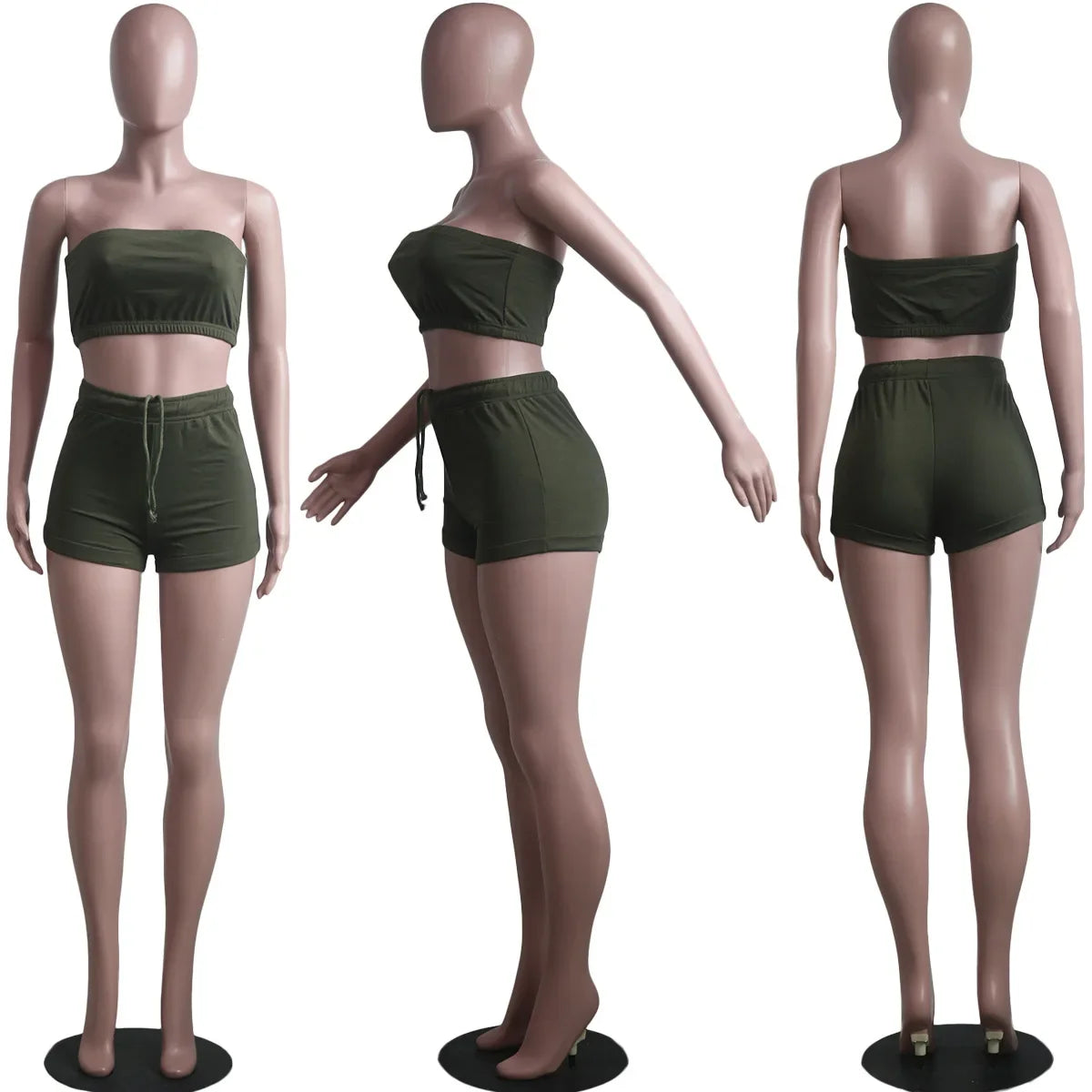 Thin Summer New Solid Color Lace Up Tracksuits Women Sleeveless Backless Tube And Shorts Two Piece Sets Casual 2pcs Outfits