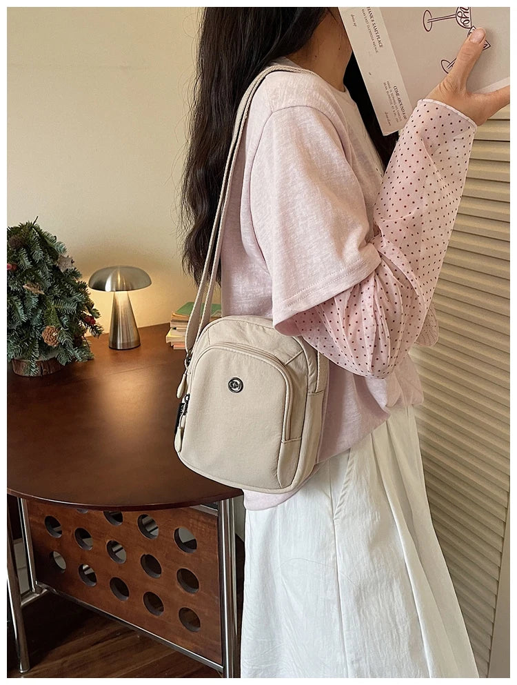 Waterproof Nylon Mobile Phone Bag Portable  Three-Layer Coin Purse Crossbody Bag for Youth Casual Simple Style Functional...