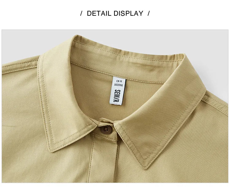 Semir Women Dress Shirt Collar Cotton Slit Midi Belt Slim Vintage Urban Workwear 2026 Summer Fashion Office Top