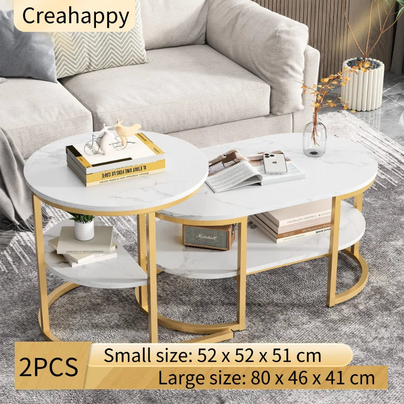 Creahappy - Set of 2 Modern Coffee Table, Stackable Elegant Coffee Table with Storage, Modern Living Room Furniture