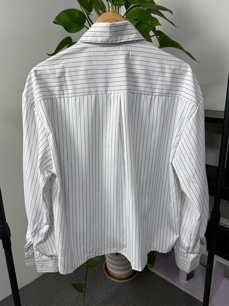 Trendy Long Sleeve Crop Shirts For Men's Spring Autumn Outdoor Casual Striped Printing Shirt Men Clothes Vintage Lapel Cardigan