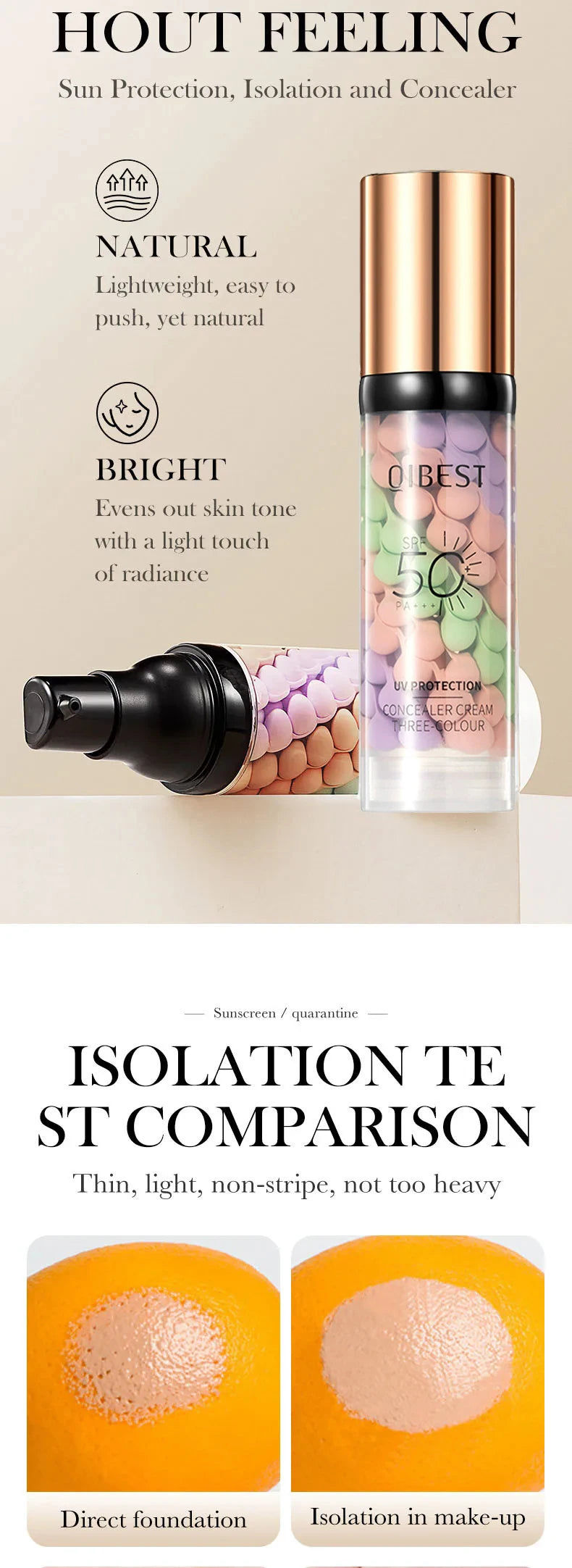 Face Makeup Primer Tri-color Cream Contour Color Isolation Waterproof Makeup Foundation Natural Makeup Base Cream 40g