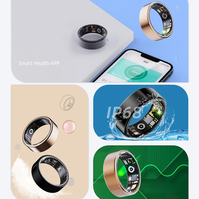 R09 Smart Ring Men Women with Charging Case,Heart Rate Blood Oxygen,Skin Temperature Monitor,5ATM Waterproof For Android iOS