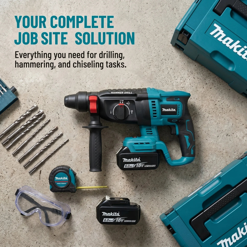 Original Makita DHR242 18V Rotary Hammer Low Vibration 13.5m/s² Comfortable Operation for Long Drilling Sessions