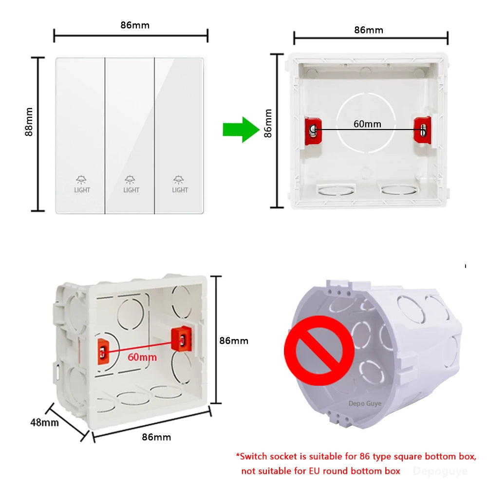 86 Type White Universal Wall Light Switch Tempered Glass EU Korea Electrical Switch 220V 1/2/3/4 Gang 1/2 Way Button Wall Panel