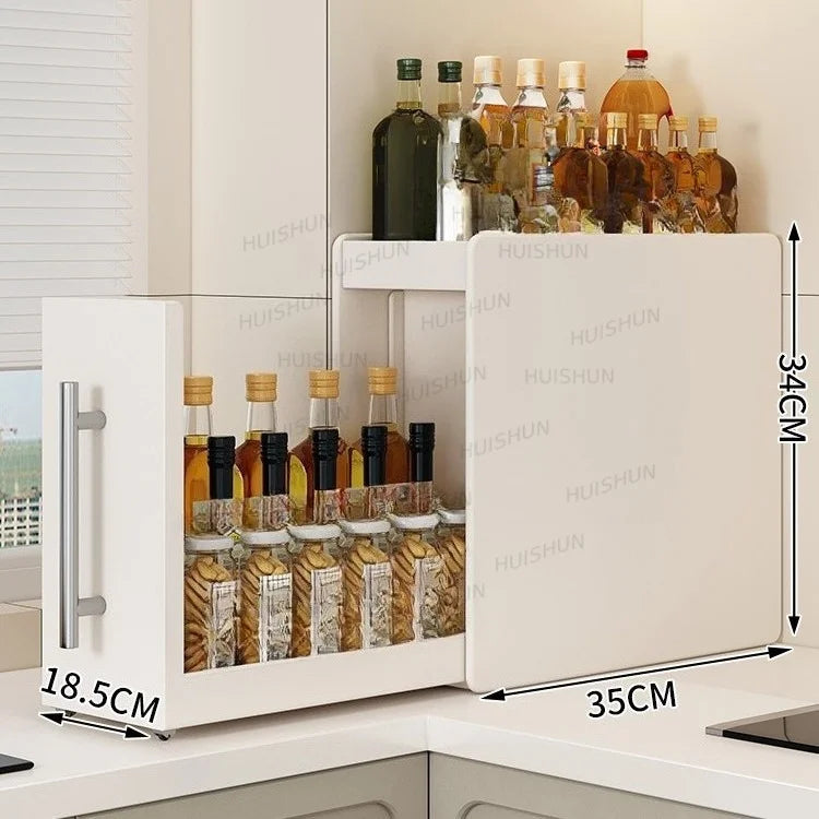 Multifunctional Dustproof Pull Out Cabinet Spice Rack Condiment Storage Organizer For Kitchen Countertop