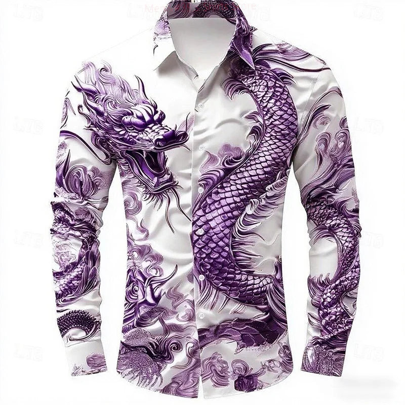 Men's Animal Dragon Shirt Button Long Sleeve Fashion Casual Shirt Vacation Everyday Street Summer Spring Lapel 3D Printed Shirt