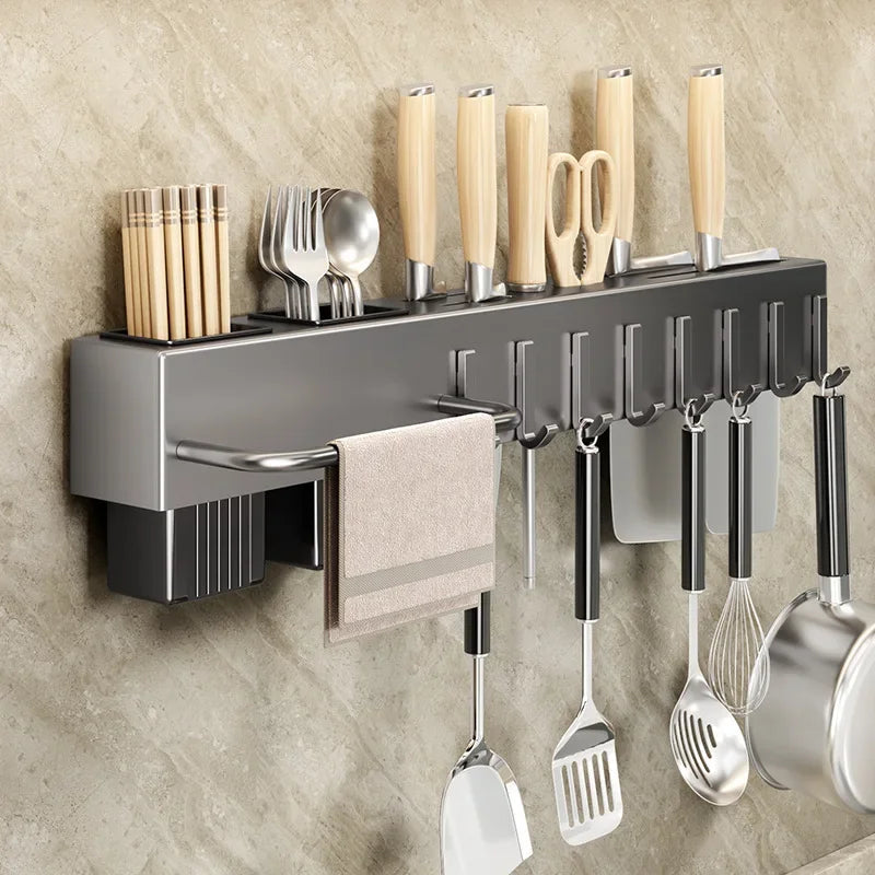 Kitchen Organizer Knife Rack Storage Box Household Knife Rack Spoon & Chopstick Holder No Hole Required Hanging Storage Box