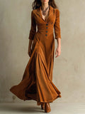 Spring Fall Women Suit Collar Velvet Long Dress 2025 New Slim Elegant Office Lady Velour Dresses