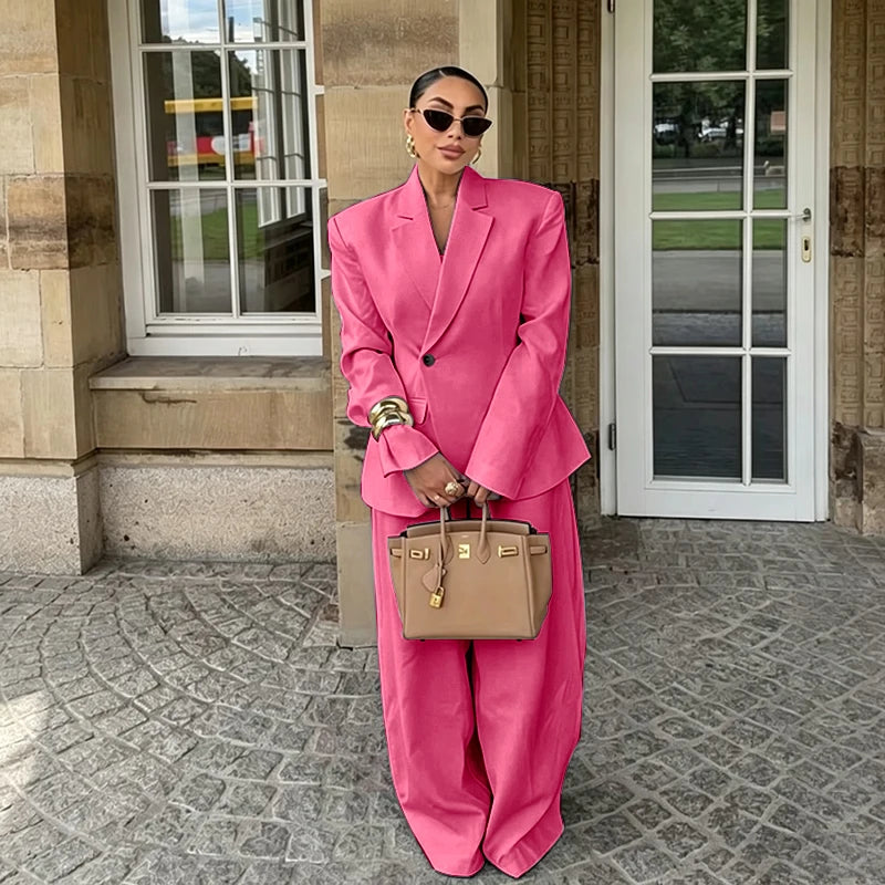 Chic White Wide-leg Pant Single Breasted Women Pants Set New Female Two Pieces(Blazer+Trousers) Conjuntos Femininos Elegantes