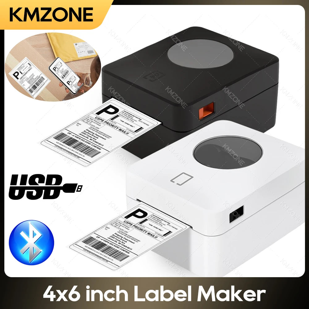  4X6 inch Thermal Label Maker Desktop Shipping Label Printer USB/Bluetooth Compatible with iPhone Android Windows