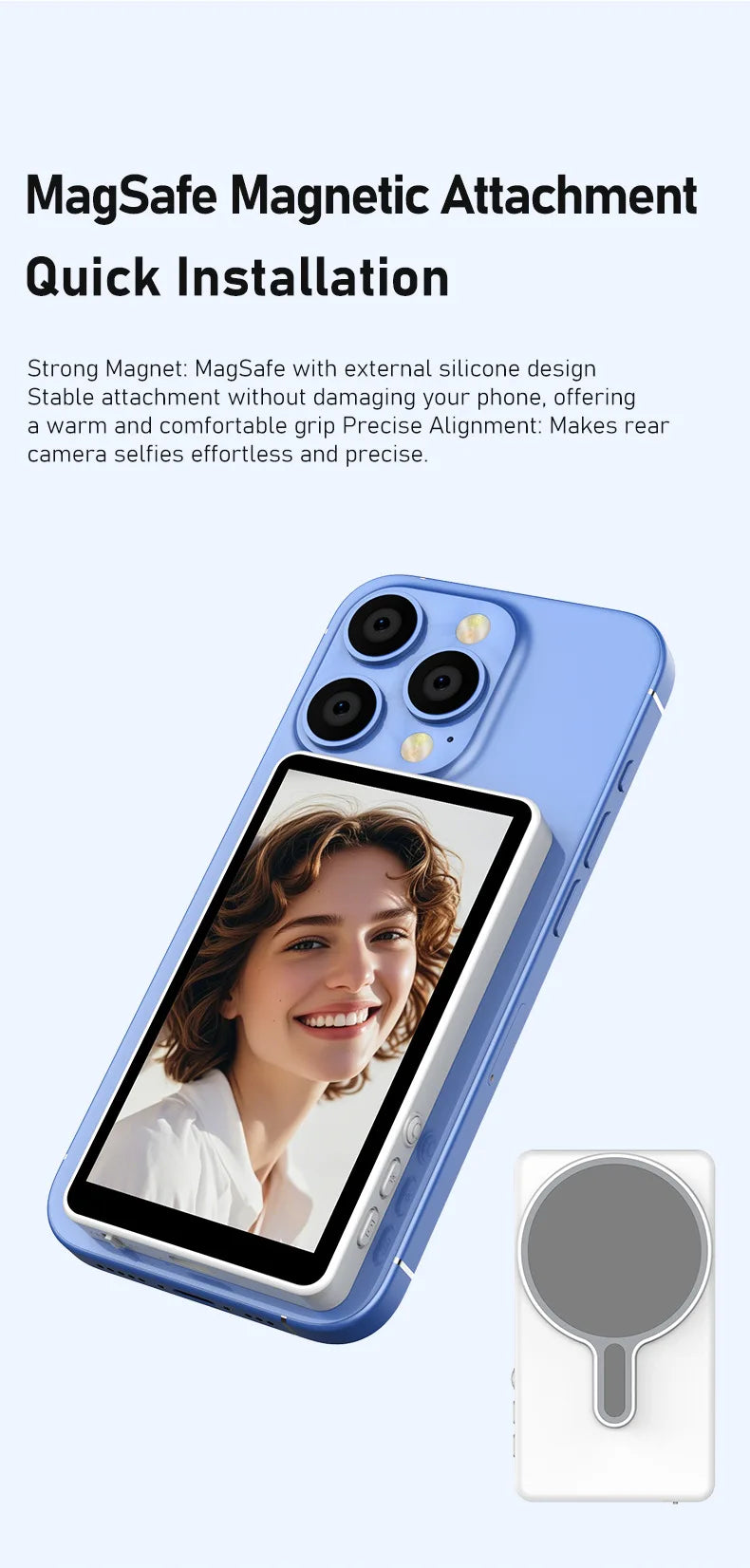 Smartphone Magnetic Monitor Screen Projector Phone Rear Camera Selfie For Vlog Live Stream Video Recording For Android iPhone