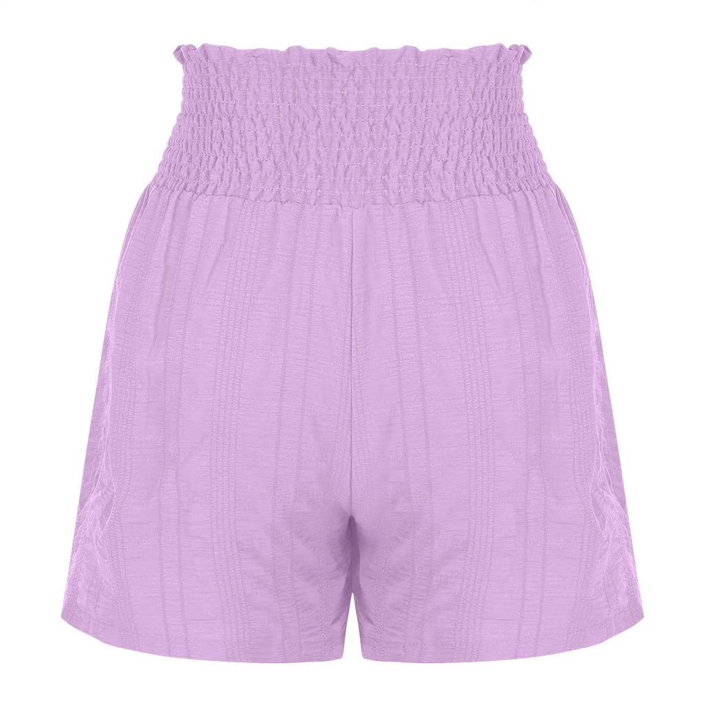 Women Casual High Waist Shorts Skirt Smocked Elastic Drawstring A-Line Flowy Short Skirt Pants Summer Solid Color Beach Skorts