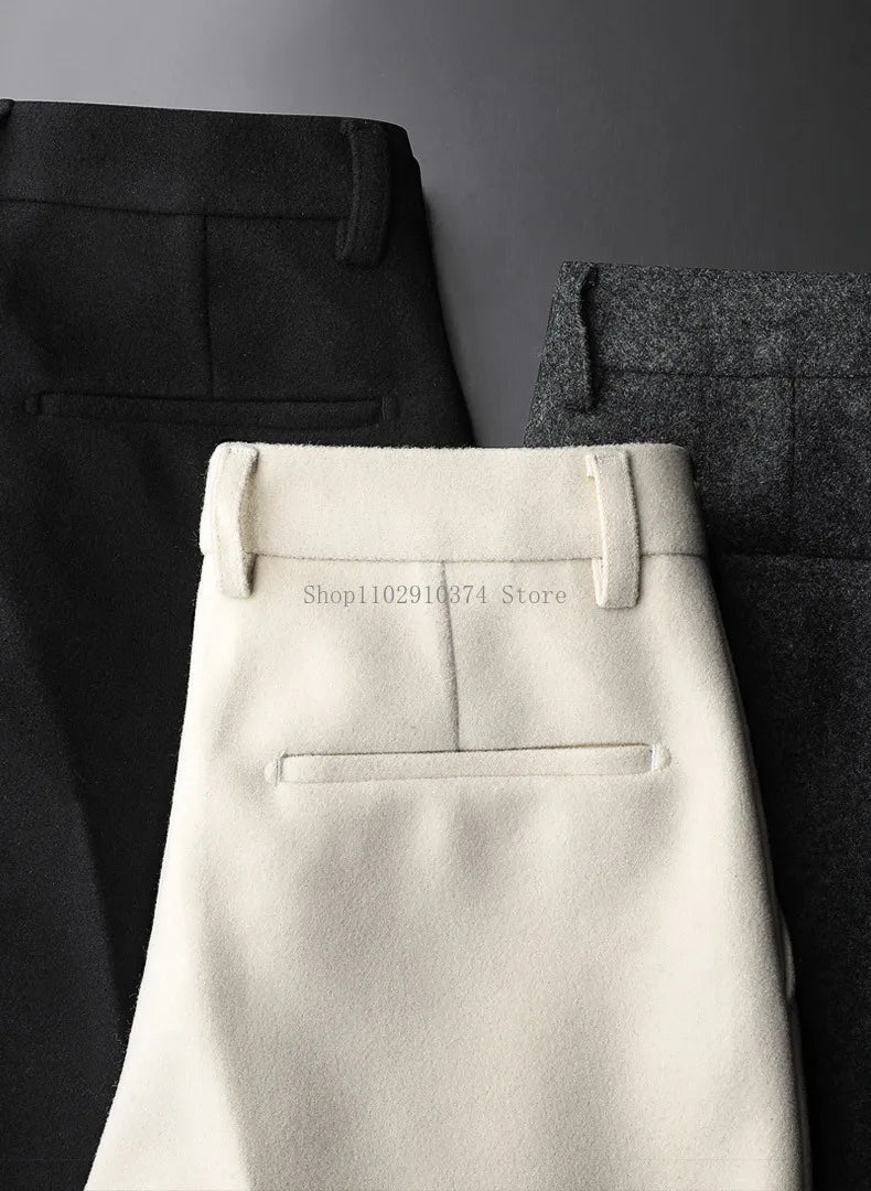 High Quality 2023 Autumn Winter New Men's Suit Pants Fashion Business Casual Woolen Suit Pants Male Straight Formal Trousers