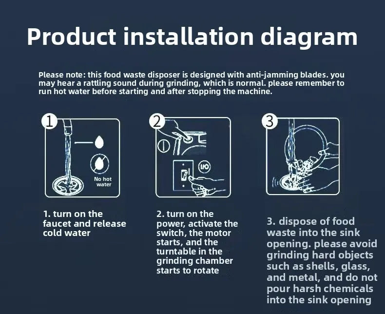 Garbage disposer, smart kitchen waste grinder, quiet grinding, German technology, high power. Food Waste Disposers