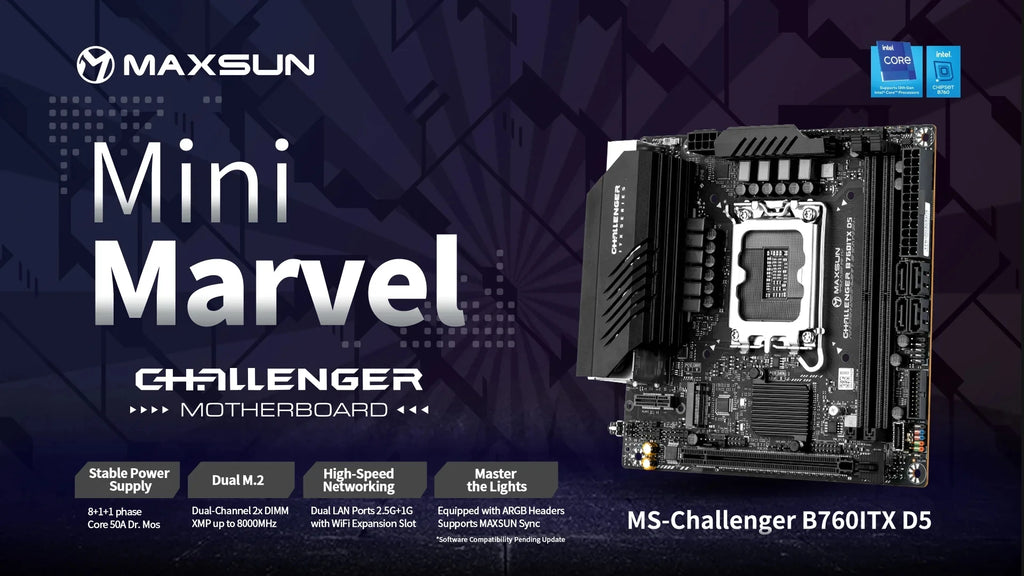 MAXSUN Game Motherboard B760ITX D5 support Intel 14 13 12th generation Core CPU DDR5 M.2 PCIEX16 4.0 Computer components