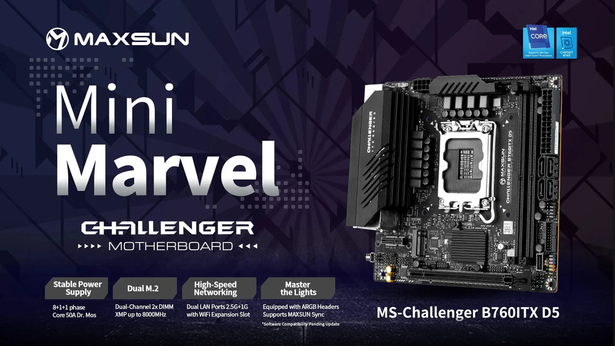 MAXSUN Game Motherboard B760ITX D5 support Intel 14 13 12th generation Core CPU DDR5 M.2 PCIEX16 4.0 Computer components