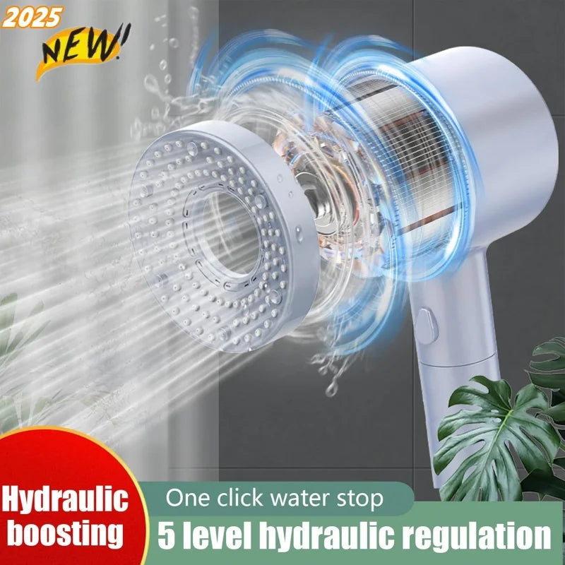 New 5 Speed Adjustment Showerhead High Pressure Shower Head One-Key Stop Handheld Shower Filter Showers for Bathroom Supplies