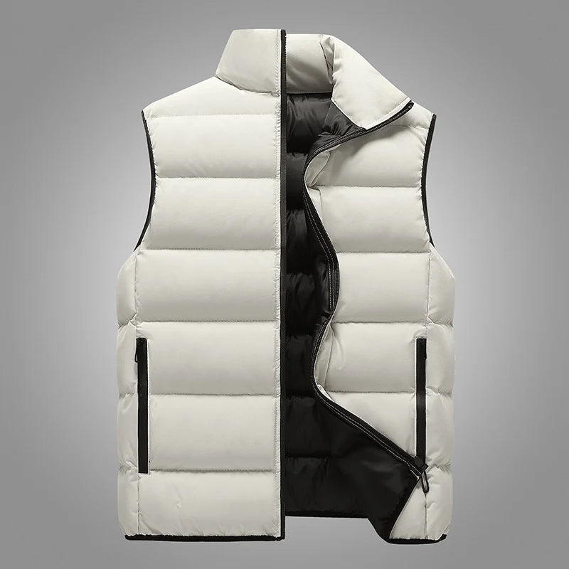 Male Stand Up Collar Vest Men Fashionable and Casual Waistcoats Thick New Vest for Autumn and Winter Men Cool and Warm Clothes