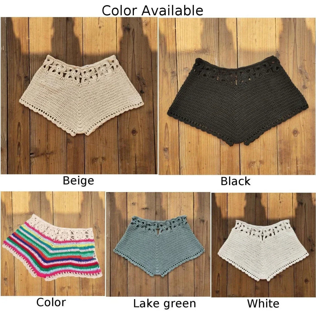 Women Relaxed Crochet Swim Shorts Bottoms Bikini Beach Swimwear Swimming Pants Acrylic Outdoor Swimming Pants Lounge Shorts