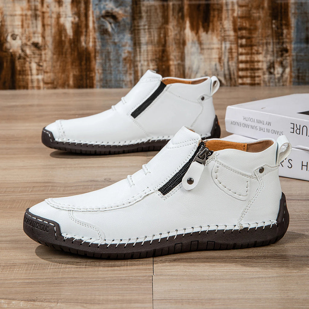 Handmade Leather Casual Shoes for Men Sneakers Men Flat Footwear Zipper Leather Boots Men Ankle Outdoor Walking Plus Size 39-48