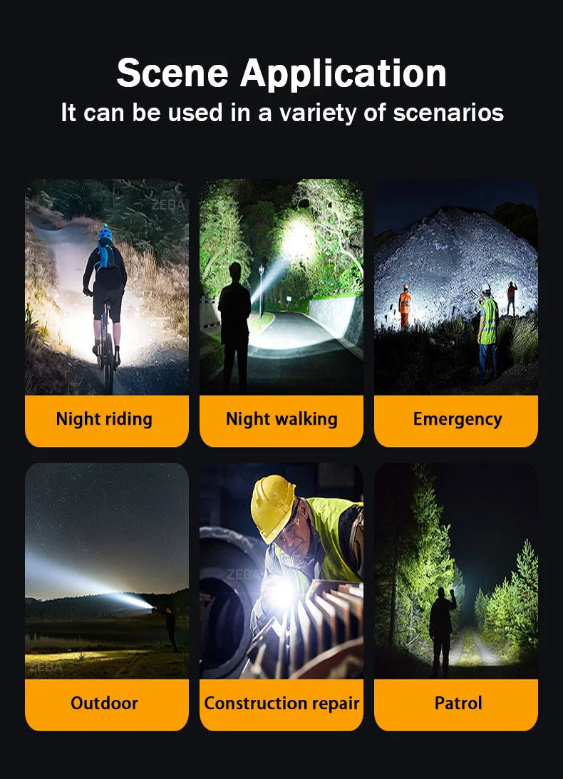 10000000lm Most Powerful Led Flashlight Rechargeable Type-c Flashlight Long Range 2000m Tactical Torch Light For Camping Hunting