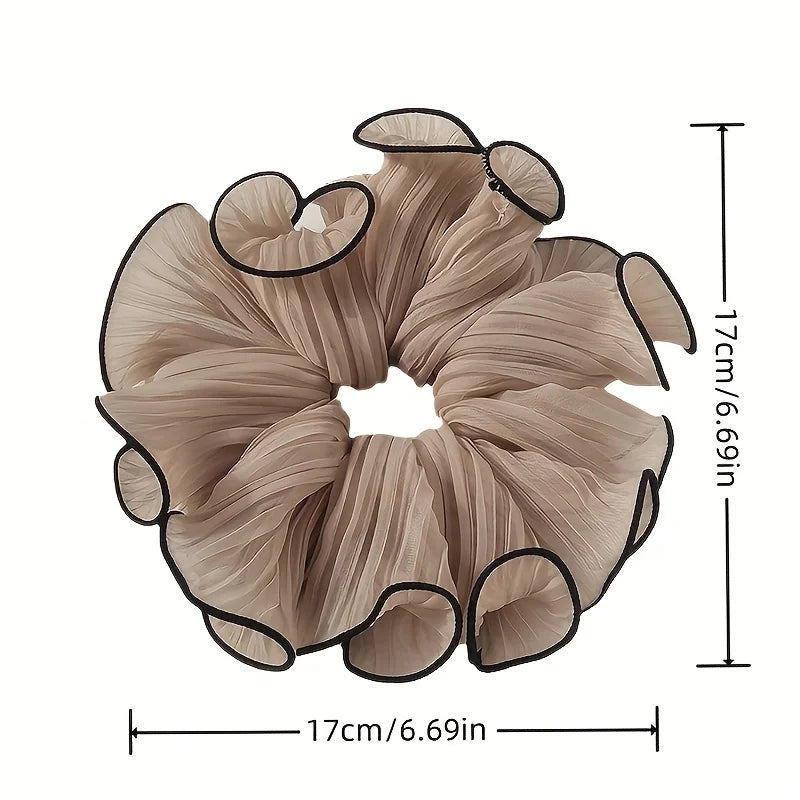 Elegant Tassel Design Fabric Hair Ties - Solid Color Chiffon Scrunchies, Pleated Hair Bands for Women'S Bun